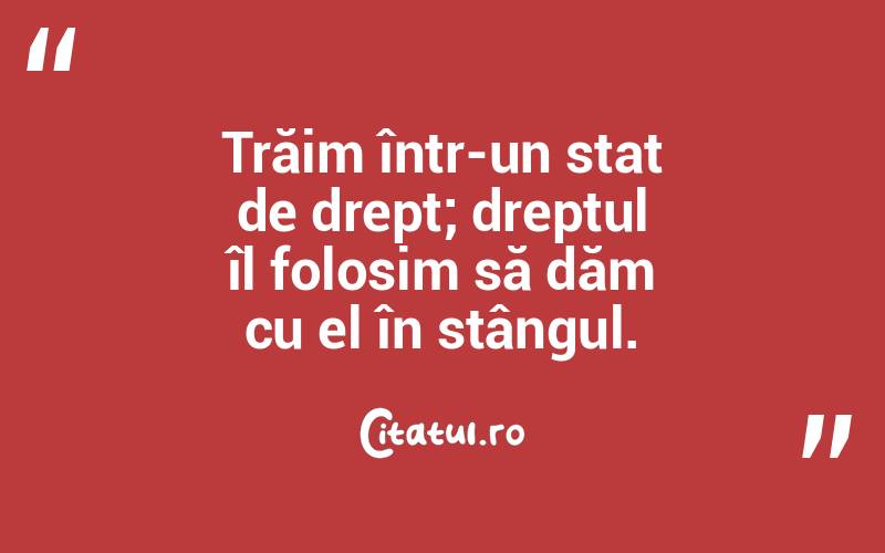 Trăim într-un stat de drept; dreptul îl folosim să dăm cu el în stângul.