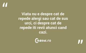 Viata nu e despre cat de repede alergi sau cat de sus urci, ci despre cat de repede iti revii atunci cand cazi.  ...