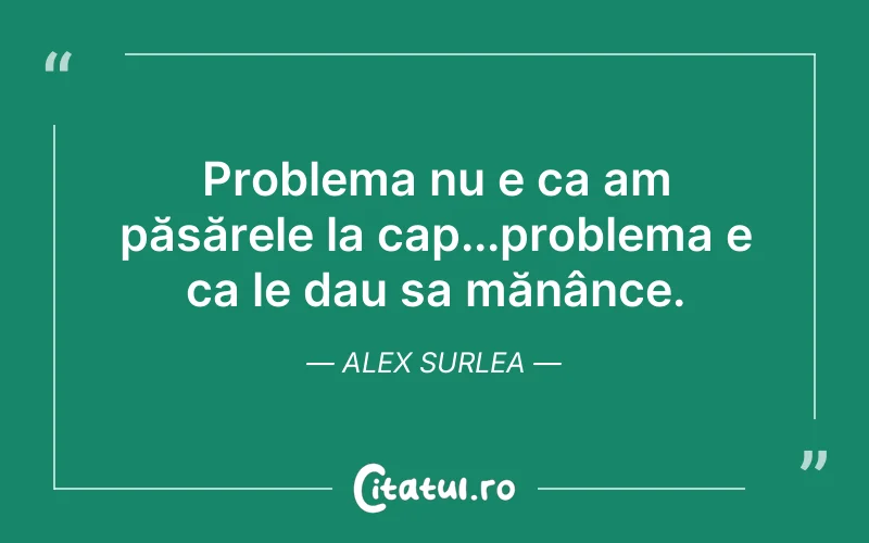 Problema nu e ca am păsărele la cap...problema e ca le dau sa mănânce. Alex Surlea