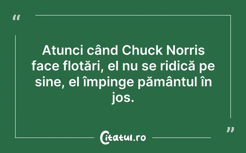 Atunci când Chuck Norris face flotări, el nu se ridică pe sine, el împinge pământul în jos.