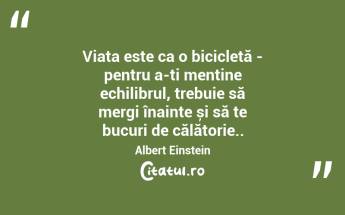 Viața este ca o bicicletă - pentru a-ți menține echilibrul, trebuie să mergi înainte și să te bucuri de călătorie.. Albert Einstein...