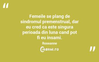 Femeile se plang de sindromul premenstrual, dar eu cred ca este singura perioada din luna cand pot fi eu insami. Roseanne...