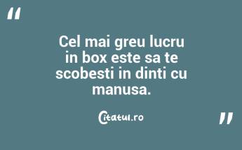 Cel mai greu lucru in box este sa te scobesti in dinti cu manusa. ...