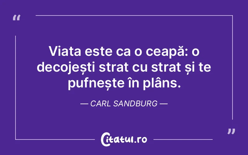 Viața este ca o ceapă: o decojești strat cu strat și te pufnește în plâns. Carl Sandburg