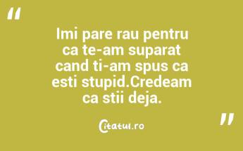 Imi pare rau pentru ca te-am suparat cand ti-am spus ca esti stupid.Credeam ca stii deja. ...