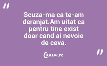 Scuza-ma ca te-am deranjat.Am uitat ca pentru tine exist doar cand ai nevoie de ceva. ...