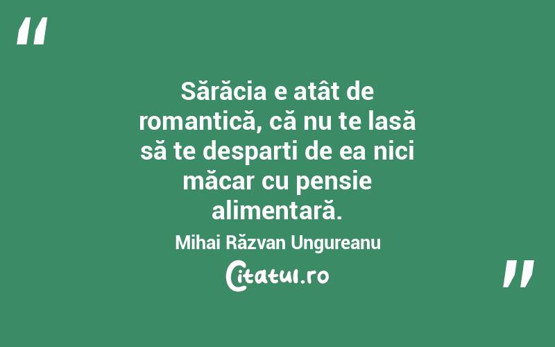Sărăcia e atât de romantică, că nu te lasă să te desparți de ea nici măcar cu pensie alimentară. Mihai Răzvan Ungureanu