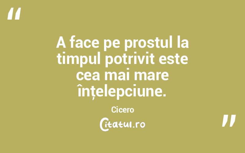 A face pe prostul la timpul potrivit este cea mai mare înţelepciune. Cicero
