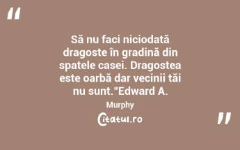 Să nu faci niciodată dragoste în gradină din spatele casei. Dragostea este oarbă dar vecinii tăi nu sunt."	Edward A. Murphy...