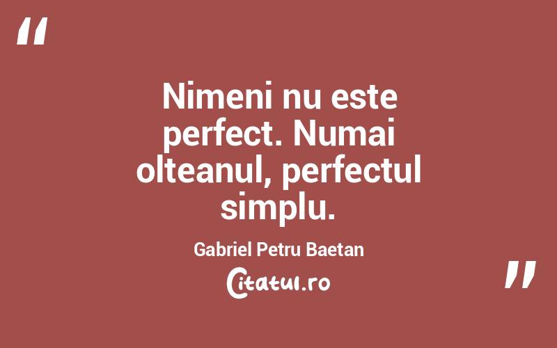Nimeni nu este perfect. Numai olteanul, perfectul simplu. Gabriel Petru Baetan
