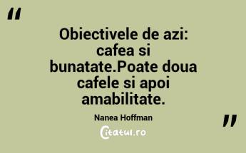 Obiectivele de azi: cafea si bunatate.Poate doua cafele si apoi amabilitate. Nanea Hoffman...