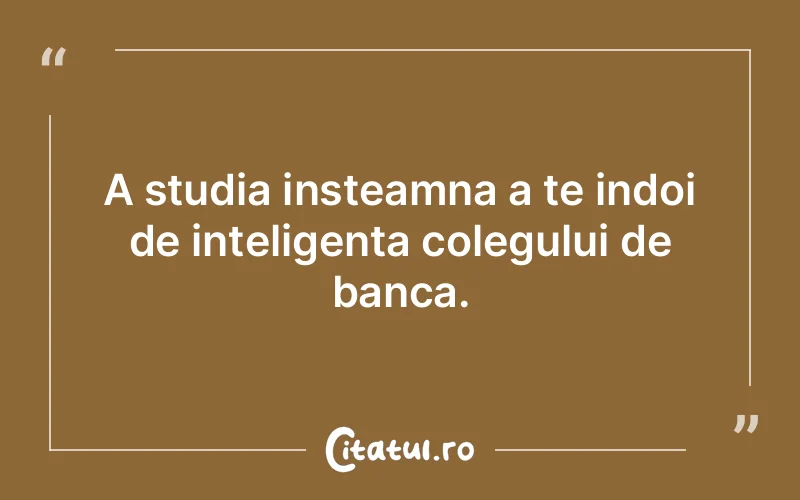A studia insteamna a te indoi de inteligenta colegului de banca.