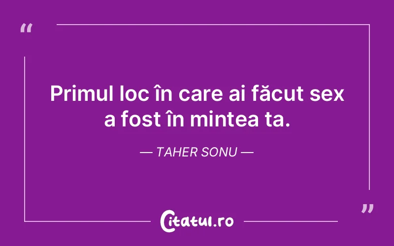 Primul loc în care ai făcut sex a fost în mintea ta. Taher Sonu