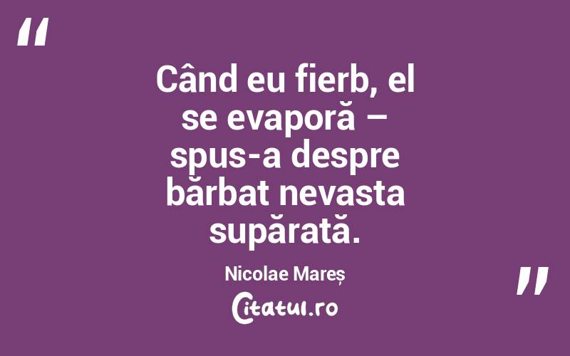 Când eu fierb, el se evaporă – spus-a despre bărbat nevasta supărată. Nicolae Mareș