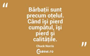 Bărbaţii sunt precum oţelul. Când îşi pierd cumpătul, îşi pierd şi calităţile. Chuck Norris...
