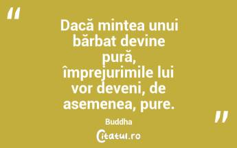 Dacă mintea unui bărbat devine pură, împrejurimile lui vor deveni, de asemenea, pure. Buddha...