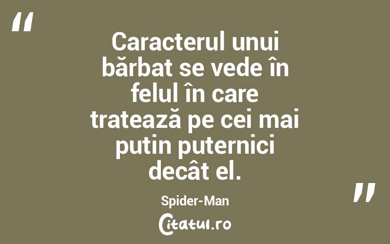 Caracterul unui bărbat se vede în felul în care tratează pe cei mai puțin puternici decât el. Spider-Man