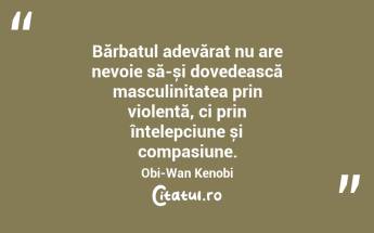 Bărbatul adevărat nu are nevoie să-și dovedească masculinitatea prin violență, ci prin înțelepciune și compasiune. Obi-Wan Kenobi...