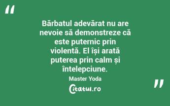 Bărbatul adevărat nu are nevoie să demonstreze că este puternic prin violență. El își arată puterea prin calm și înțelepciune. Master Yoda...