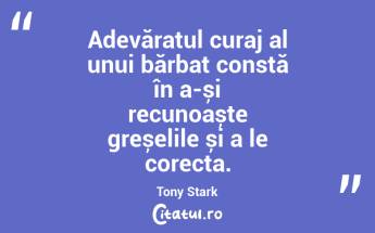 Adevăratul curaj al unui bărbat constă în a-și recunoaște greșelile și a le corecta. Tony Stark...