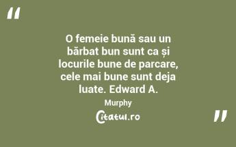 O femeie bună sau un bărbat bun sunt ca și locurile bune de parcare, cele mai bune sunt deja luate. Edward A. Murphy...