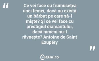  Ce vei face cu frumuseţea unei femei, dacă nu există un bărbat pe care să-l mişte? Şi ce vei face cu prestigiul diamantului, dacă nimeni nu-l râvneşte? Antoine de Saint Exupéry...