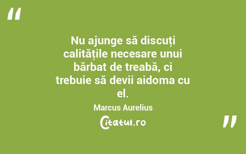 Nu ajunge să discuţi calităţile necesare unui bărbat de treabă, ci trebuie să devii aidoma cu el. Marcus Aurelius