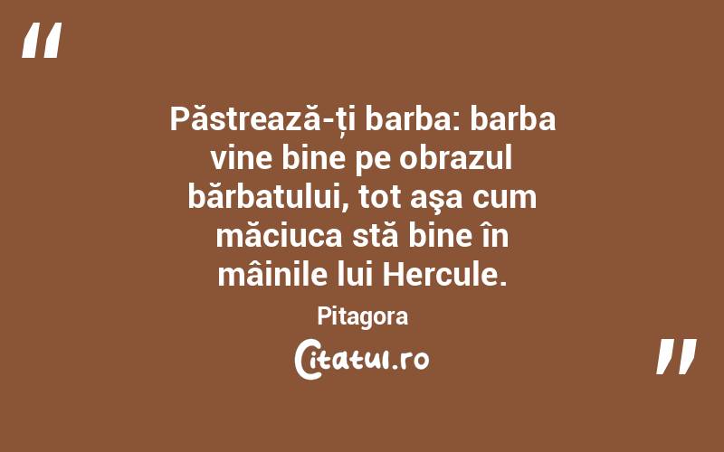 Păstrează-ţi barba: barba vine bine pe obrazul bărbatului, tot aşa cum măciuca stă bine în mâinile lui Hercule. Pitagora
