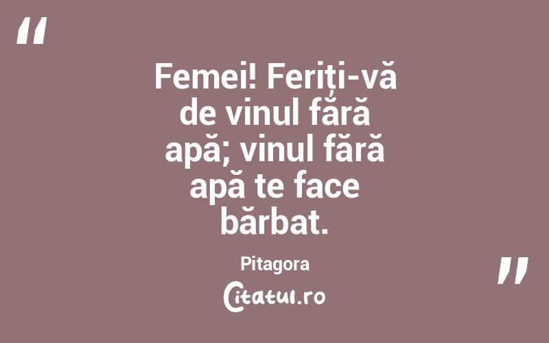 Femei! Feriţi-vă de vinul fără apă; vinul fără apă te face bărbat. Pitagora