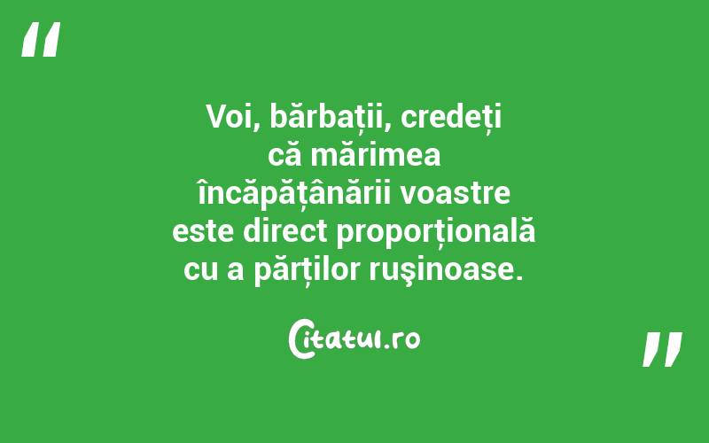 Voi, bărbaţii, credeţi că mărimea încăpăţânării voastre este direct proporţională cu a părţilor ruşinoase.  