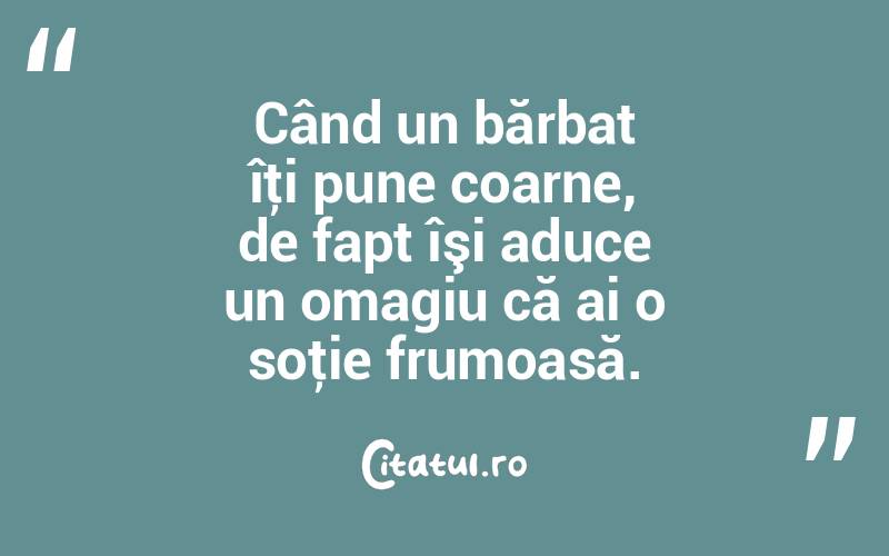 Când un bărbat îţi pune coarne, de fapt îşi aduce un omagiu că ai o soţie frumoasă.  