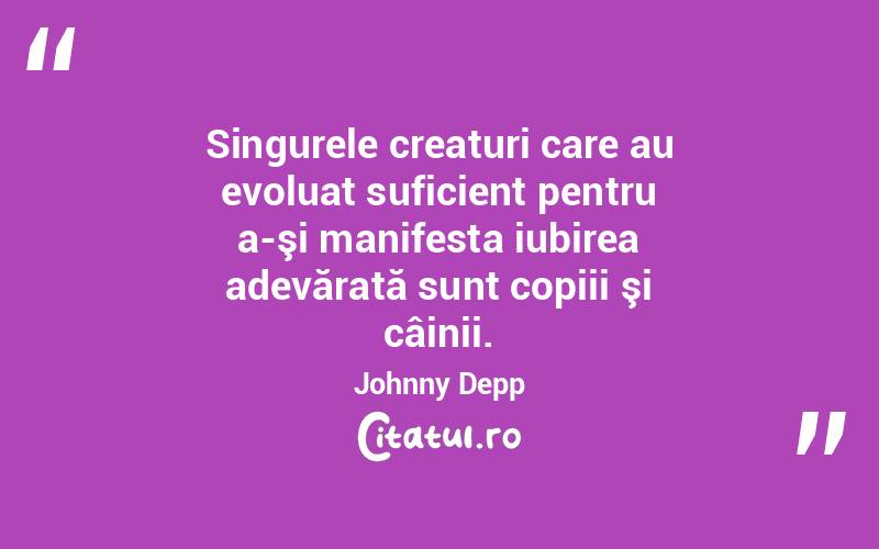 Singurele creaturi care au evoluat suficient pentru a-şi manifesta iubirea adevărată sunt copiii şi câinii. Johnny Depp
