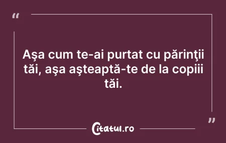 Citeste si: Aşa cum te-ai purtat cu părinţii tăi, aş...