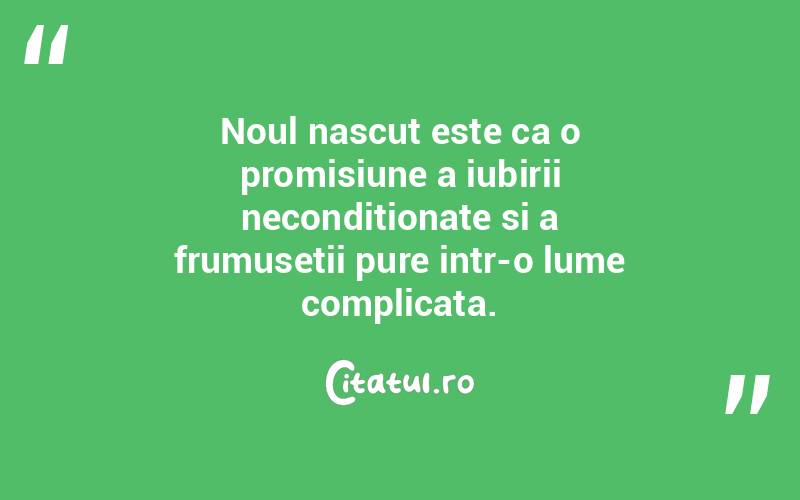 Noul nascut este ca o promisiune a iubirii neconditionate si a frumusetii pure intr-o lume complicata. 