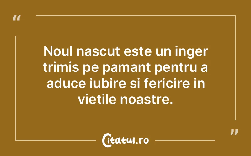 Noul nascut este un inger trimis pe pamant pentru a aduce iubire si fericire in vietile noastre.