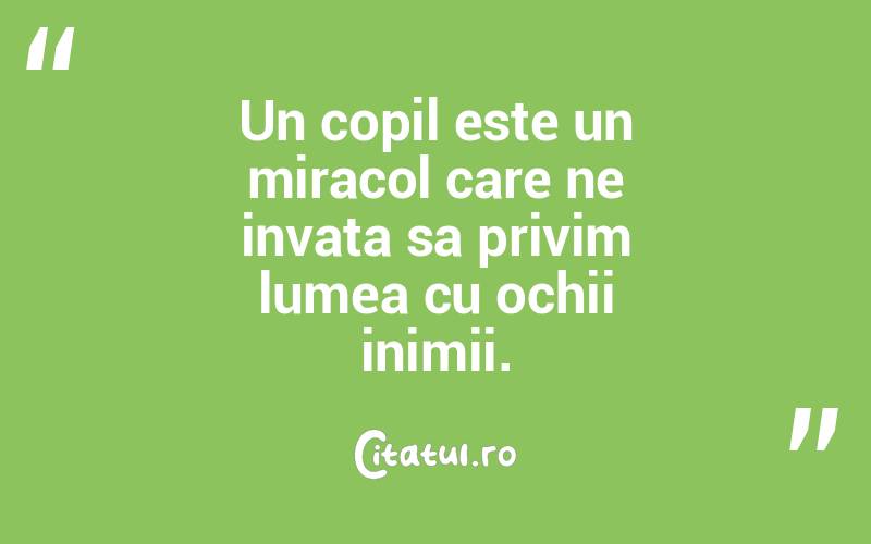 Un copil este un miracol care ne invata sa privim lumea cu ochii inimii. 