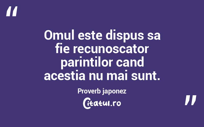 Omul este dispus sa fie recunoscator parintilor cand acestia nu mai sunt. Proverb japonez