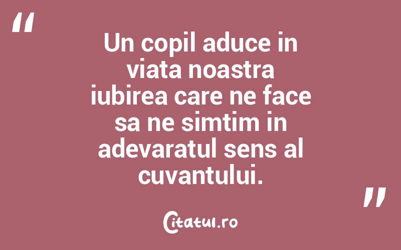 Un copil aduce in viata noastra iubirea care ne face sa ne simtim in adevaratul sens al cuvantului. 