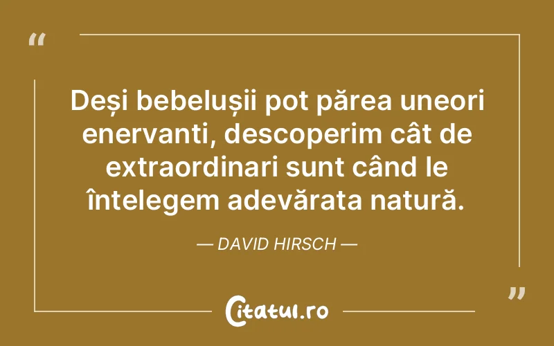 Deși bebelușii pot părea uneori enervanți, descoperim cât de extraordinari sunt când le înțelegem adevărata natură. David Hirsch