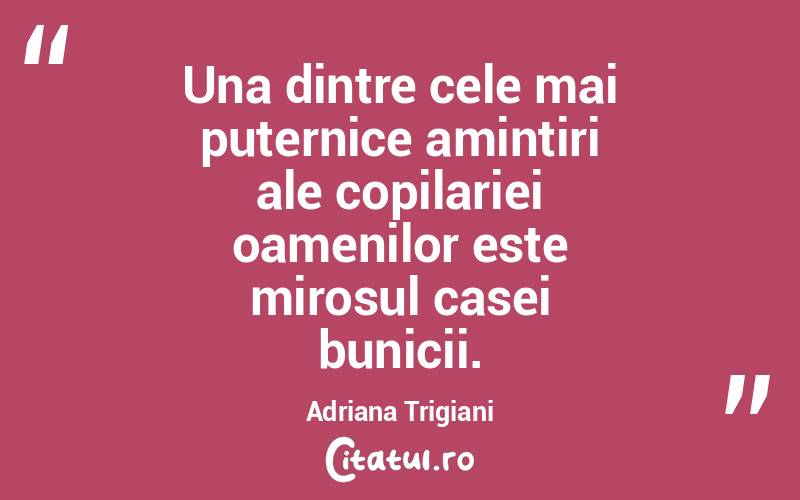 Una dintre cele mai puternice amintiri ale copilariei oamenilor este mirosul casei bunicii. Adriana Trigiani
