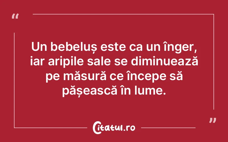 Un bebeluș este ca un înger, iar aripile sale se diminuează pe măsură ce începe să pășească în lume.