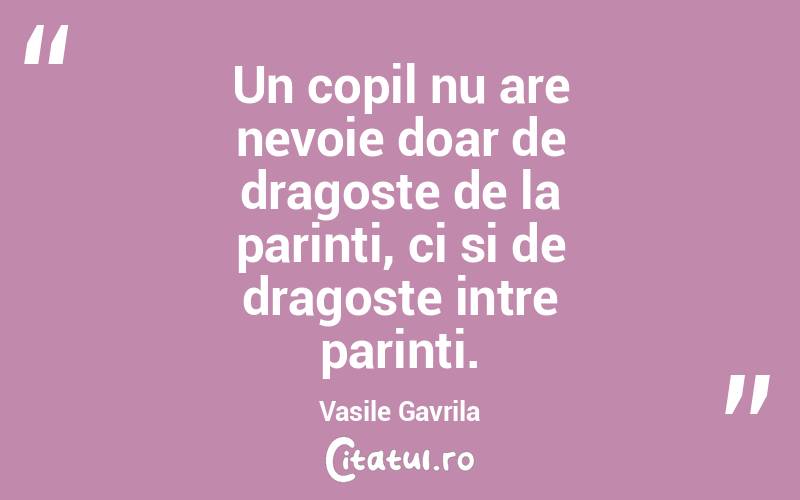 Un copil nu are nevoie doar de dragoste de la parinti, ci si de dragoste intre parinti. Vasile Gavrila