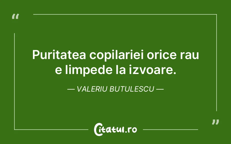 Puritatea copilariei orice rau e limpede la izvoare. Valeriu Butulescu