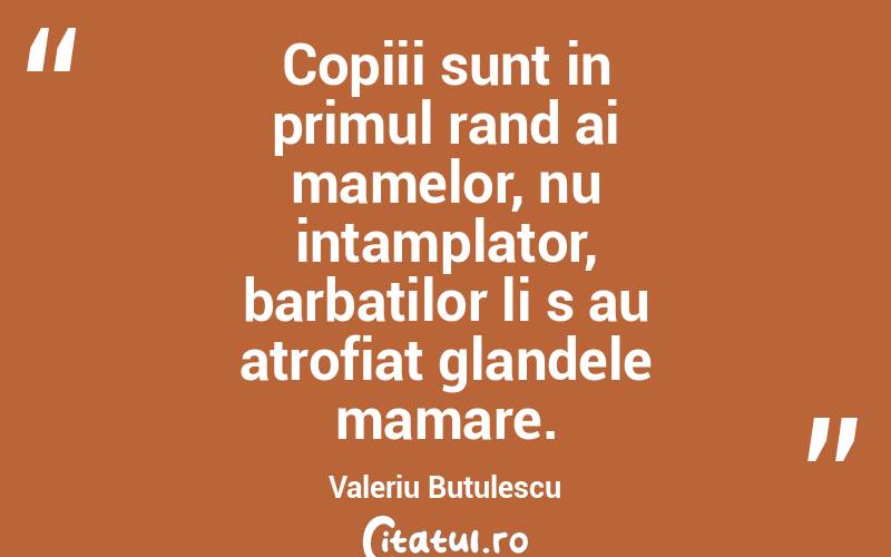 Copiii sunt in primul rand ai mamelor, nu intamplator, barbatilor li s au atrofiat glandele mamare. Valeriu Butulescu