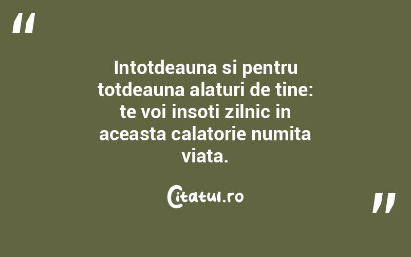 Intotdeauna si pentru totdeauna alaturi de tine: te voi insoti zilnic in aceasta calatorie numita viata. 