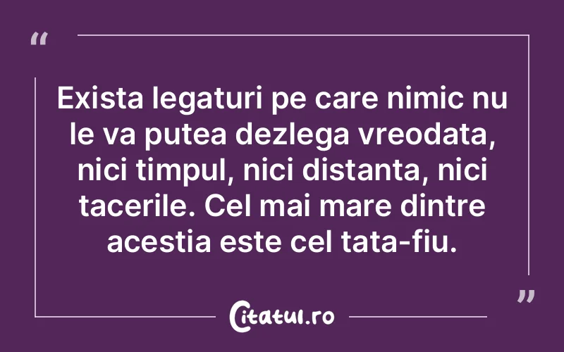 Exista legaturi pe care nimic nu le va putea dezlega vreodata, nici timpul, nici distanta, nici tacerile. Cel mai mare dintre acestia este cel tata-fiu.