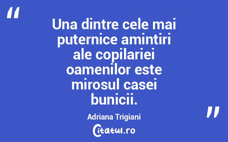 Una dintre cele mai puternice amintiri ale copilariei oamenilor este mirosul casei bunicii. Adriana Trigiani