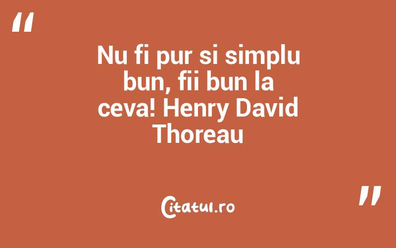 Nu fi pur si simplu bun, fii bun la ceva! Henry David Thoreau