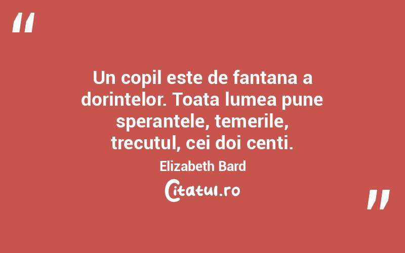 Un copil este de fantana a dorintelor. Toata lumea pune sperantele, temerile, trecutul, cei doi centi. Elizabeth Bard