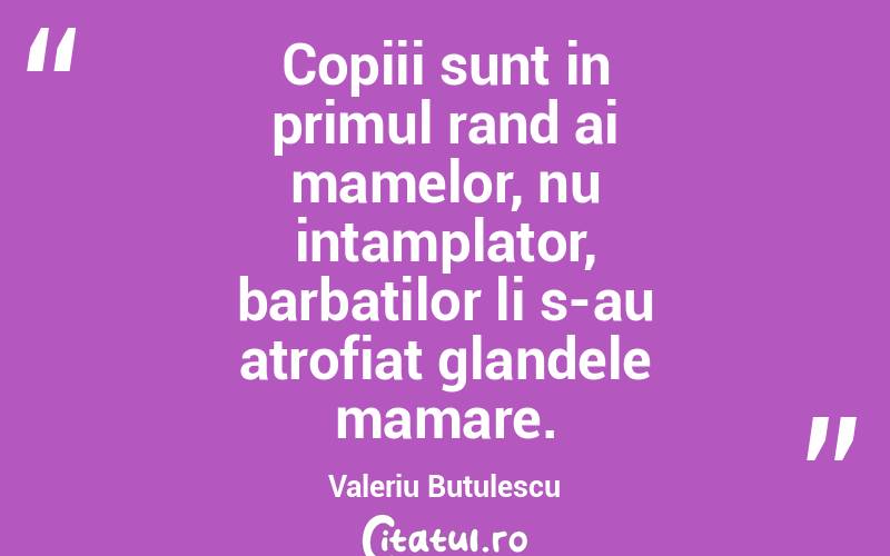 Copiii sunt in primul rand ai mamelor, nu intamplator, barbatilor li s-au atrofiat glandele mamare. Valeriu Butulescu